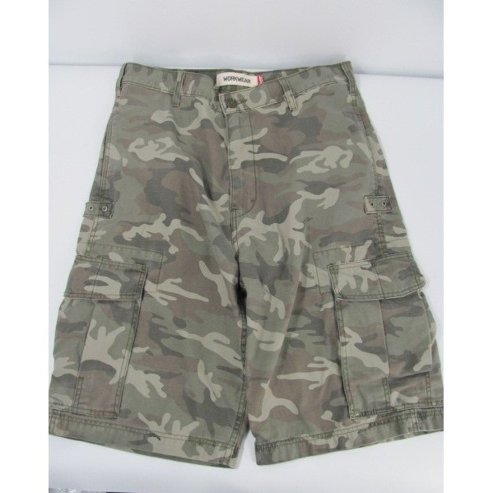 Levi's Cargo Shorts Men W33 Camo Green Workwear Cotton Relaxed Fit 366503313